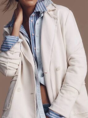 Pilcro Ivory (White Putty) Double-Breasted Blazer Peacoat with Raw-Edge Trim NWT